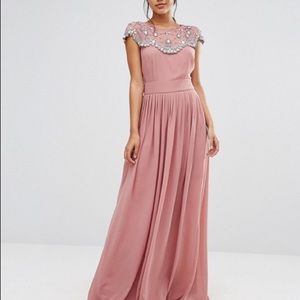 Asos embellished beaded maxi dress pink mauve